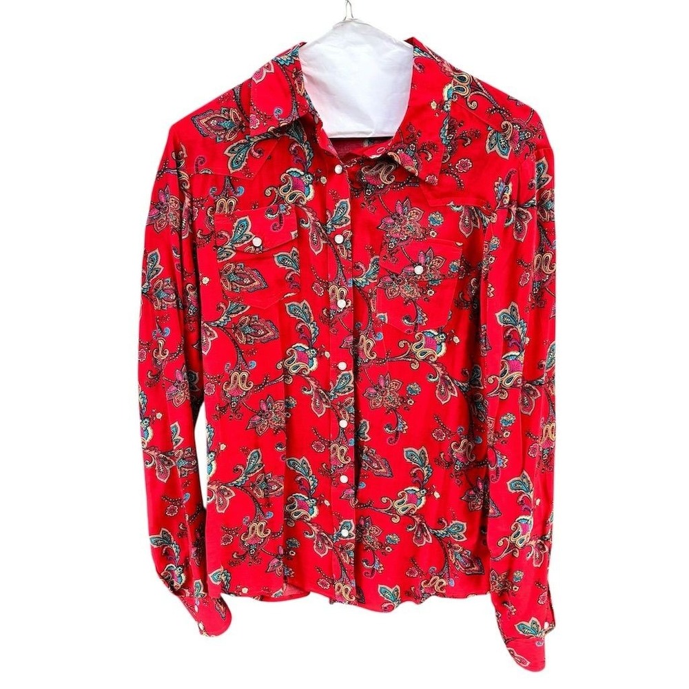 Roper Women's M Red Paisley Western Snap Shirt Long Sleeve Casual